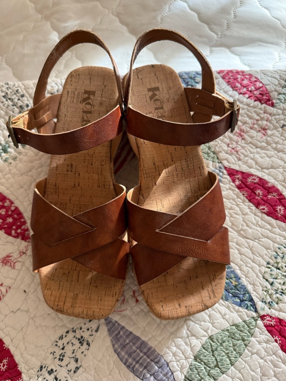 Kork-Ease Brown vegan Leather Cork Wedge Sandals